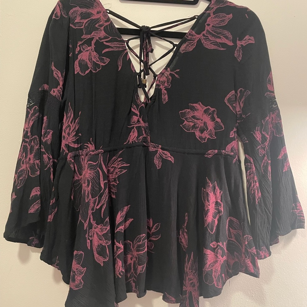 Purple and Black Boho Top with adjustable ties